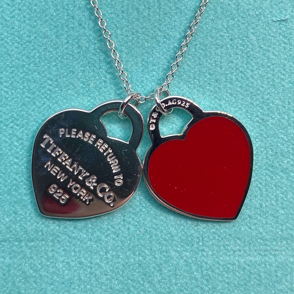 Tiffany & Co Return To Tiffany small double heart red enamel 18” 925 necklace